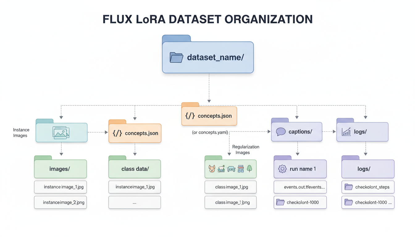 Flux LoRA dataset folder structure diagram