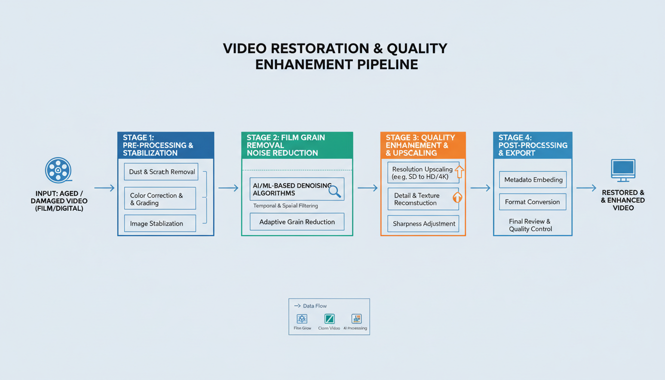 Video restoration workflow for film grain removal