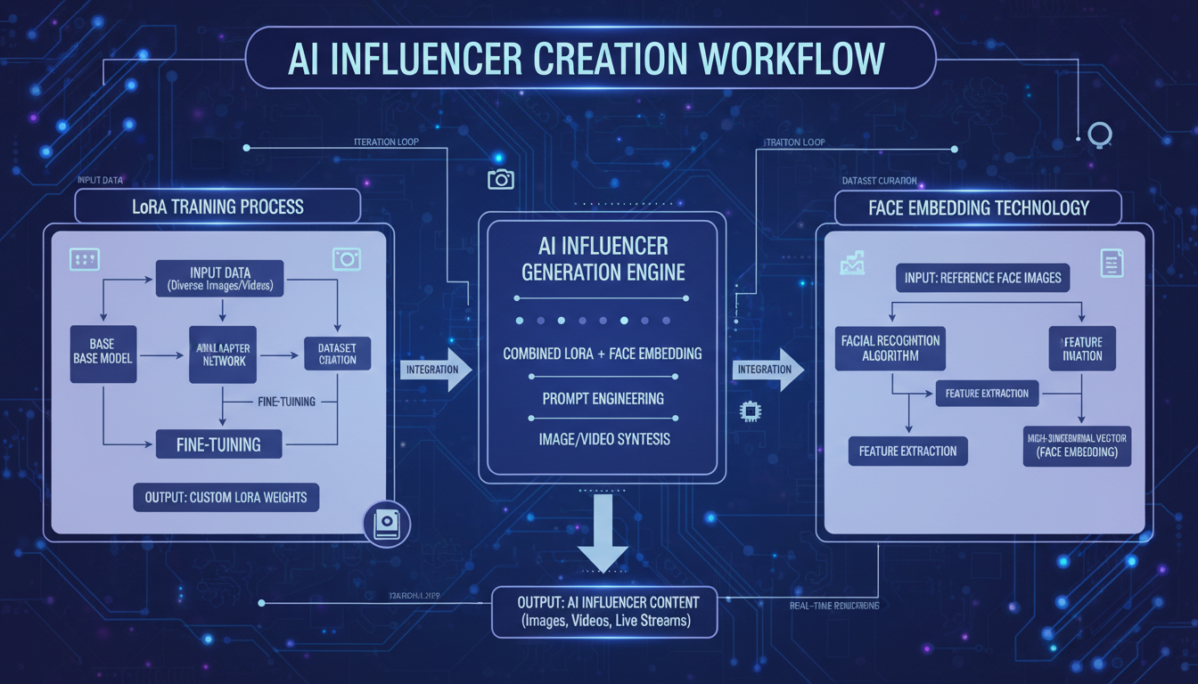 AI influencer face consistency workflow diagram