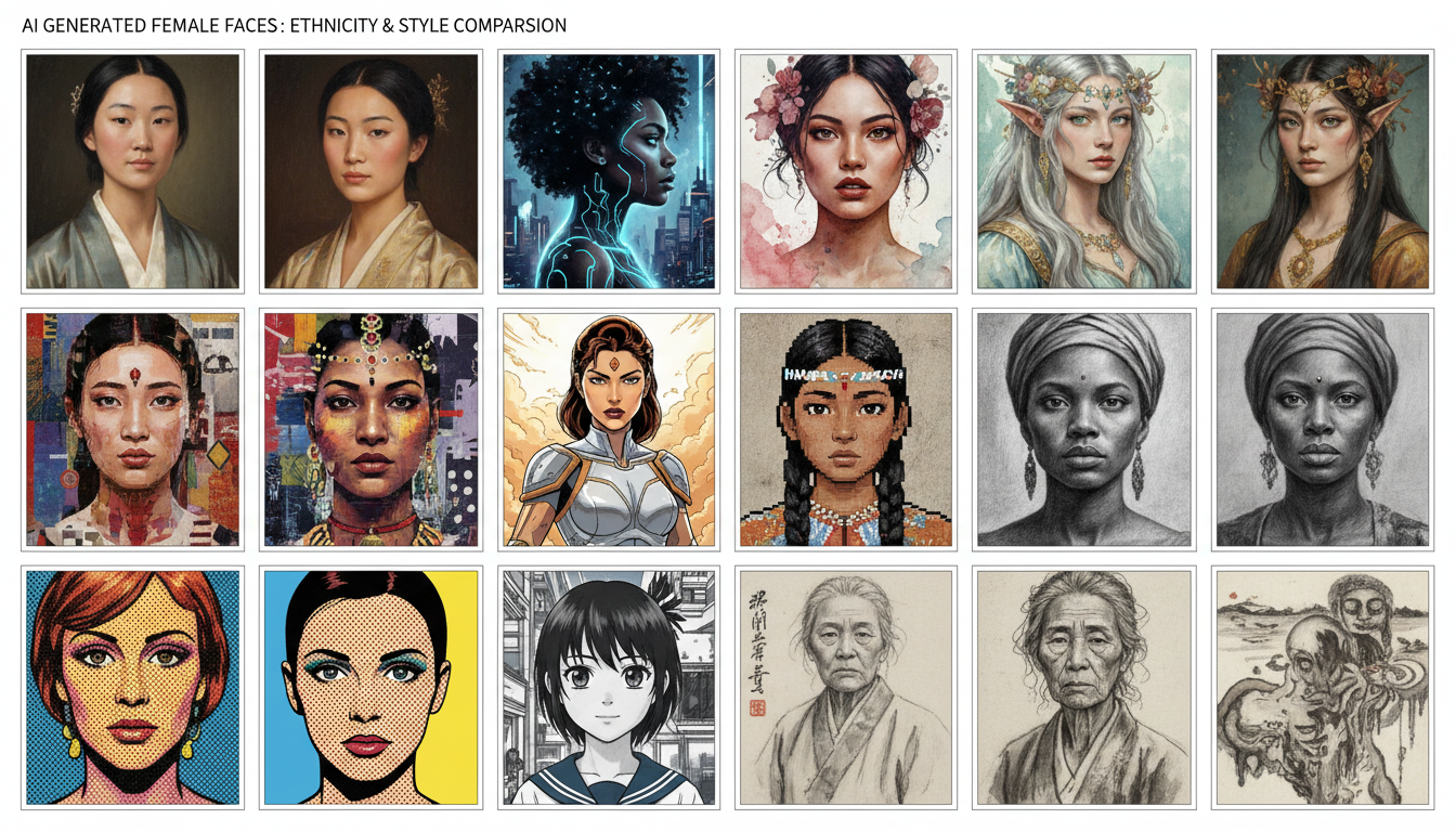 Different AI influencer faces showing variety in features and styles