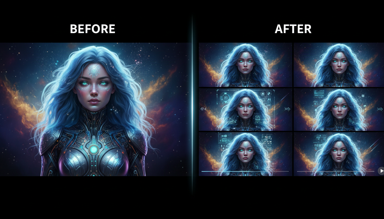 Before and after comparison showing AI image to video transformation