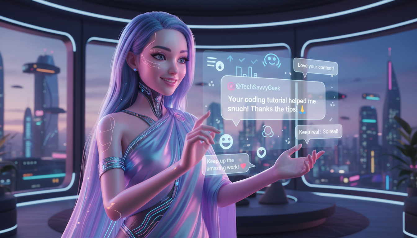 AI influencer engaging with followers showing positive community interaction