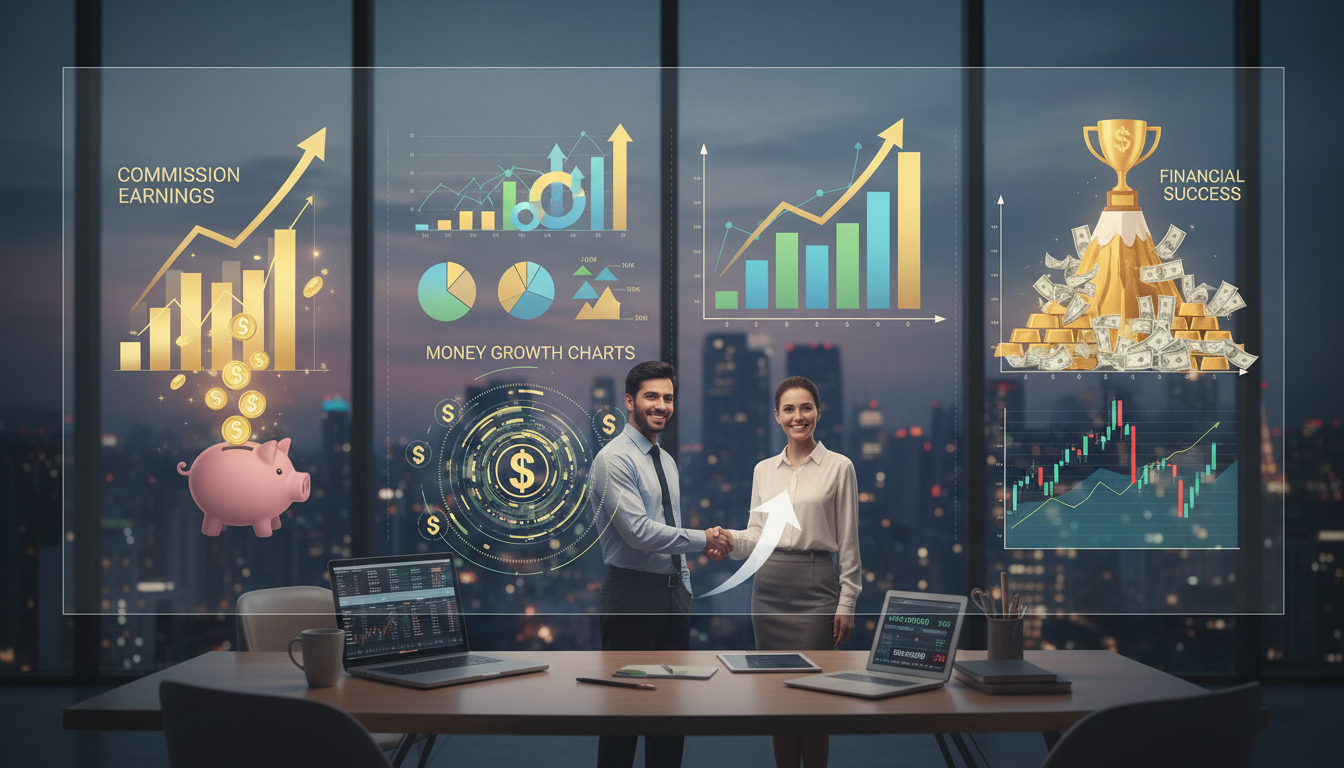 Commission earnings and financial growth concept