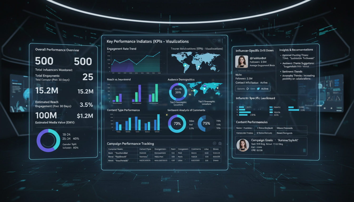AI influencer analytics dashboard showing performance metrics