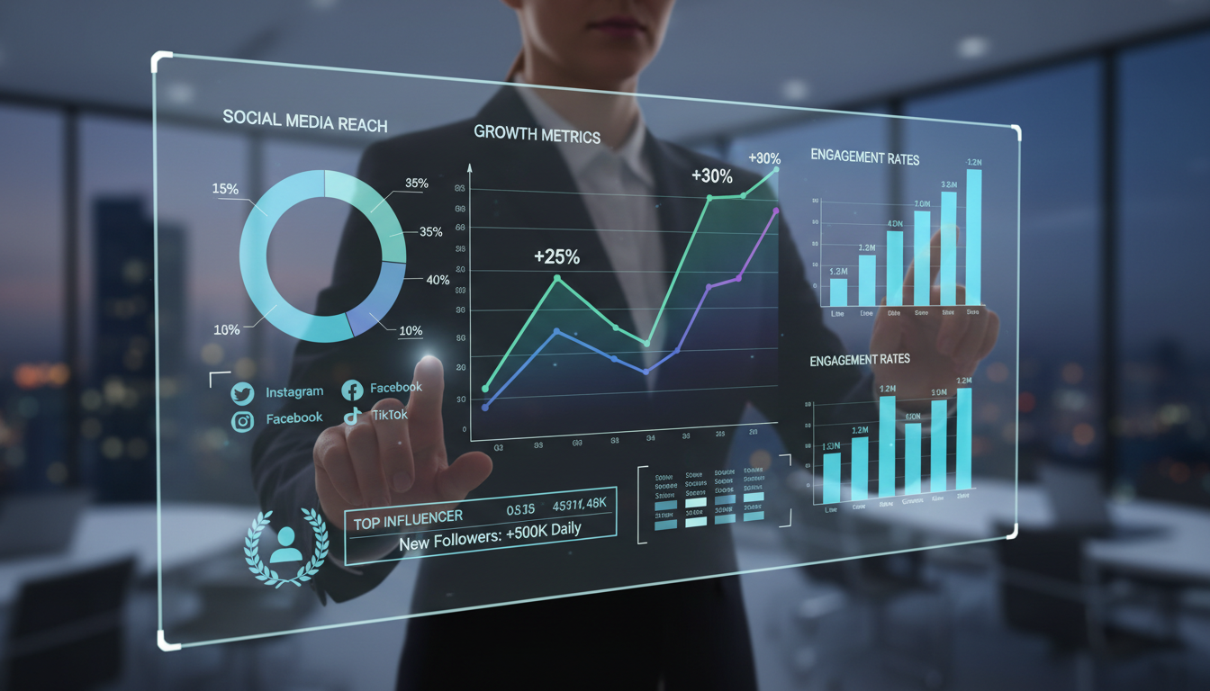 Data charts showing social media growth metrics