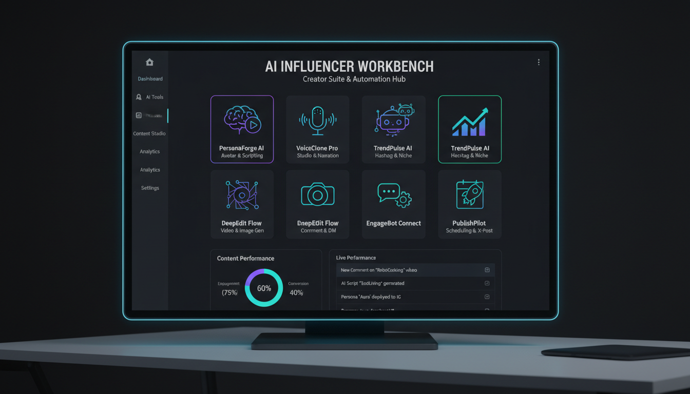 AI influencer tools and software dashboard for content creation