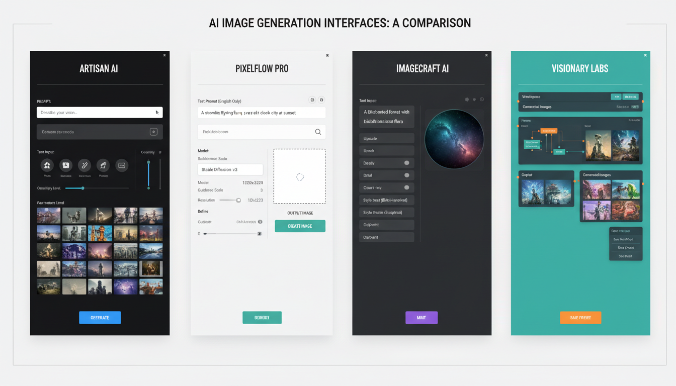 Comparison of different AI image generation tool interfaces