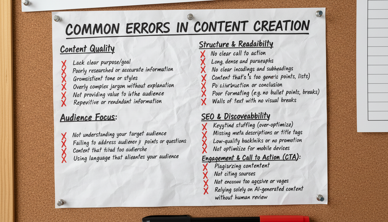 Checklist showing common content creation errors to avoid