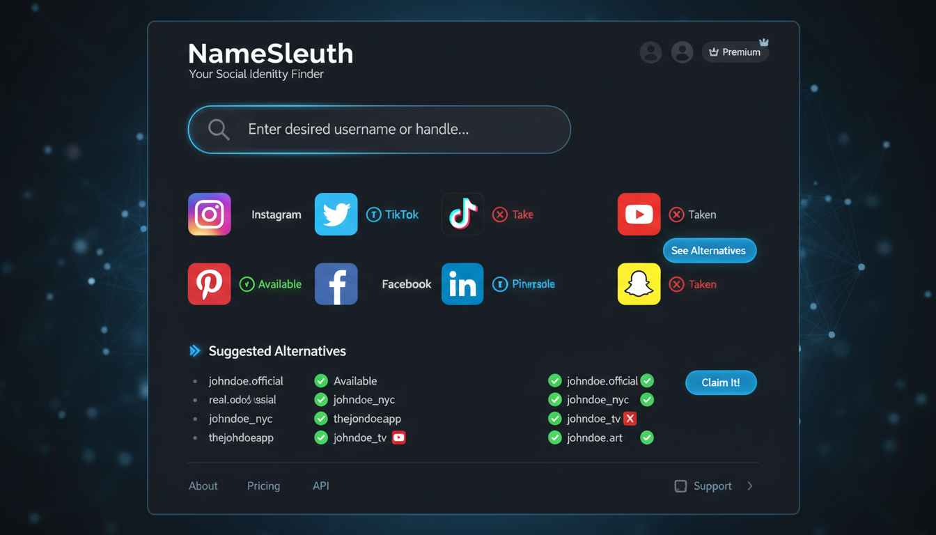 Username search concept showing available names across platforms