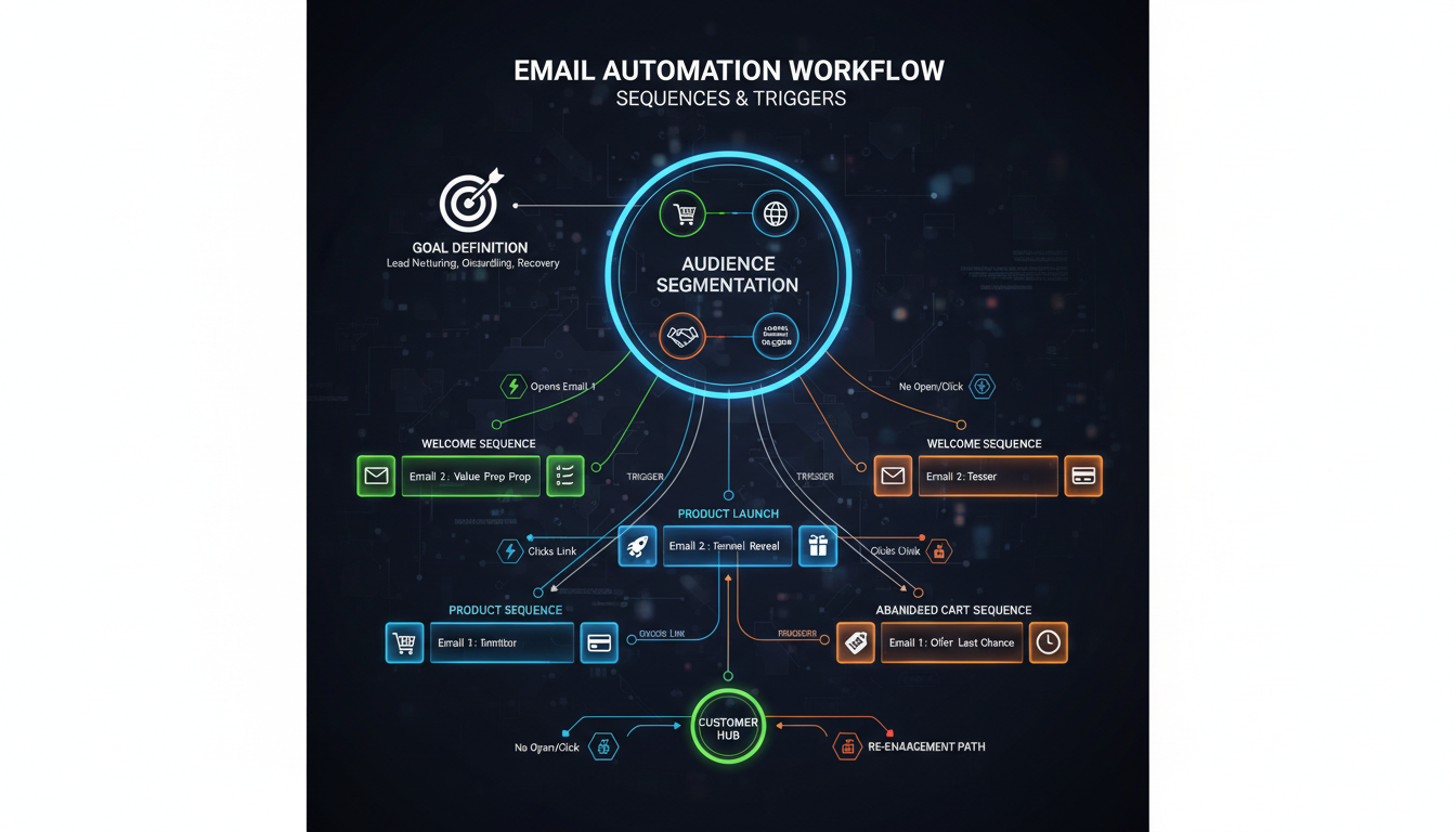 Email automation workflow with sequences and triggers