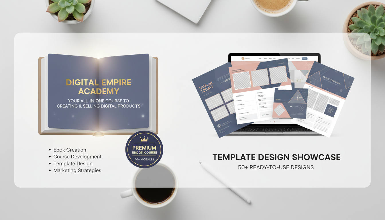 Digital product creation showing ebooks, courses, and templates