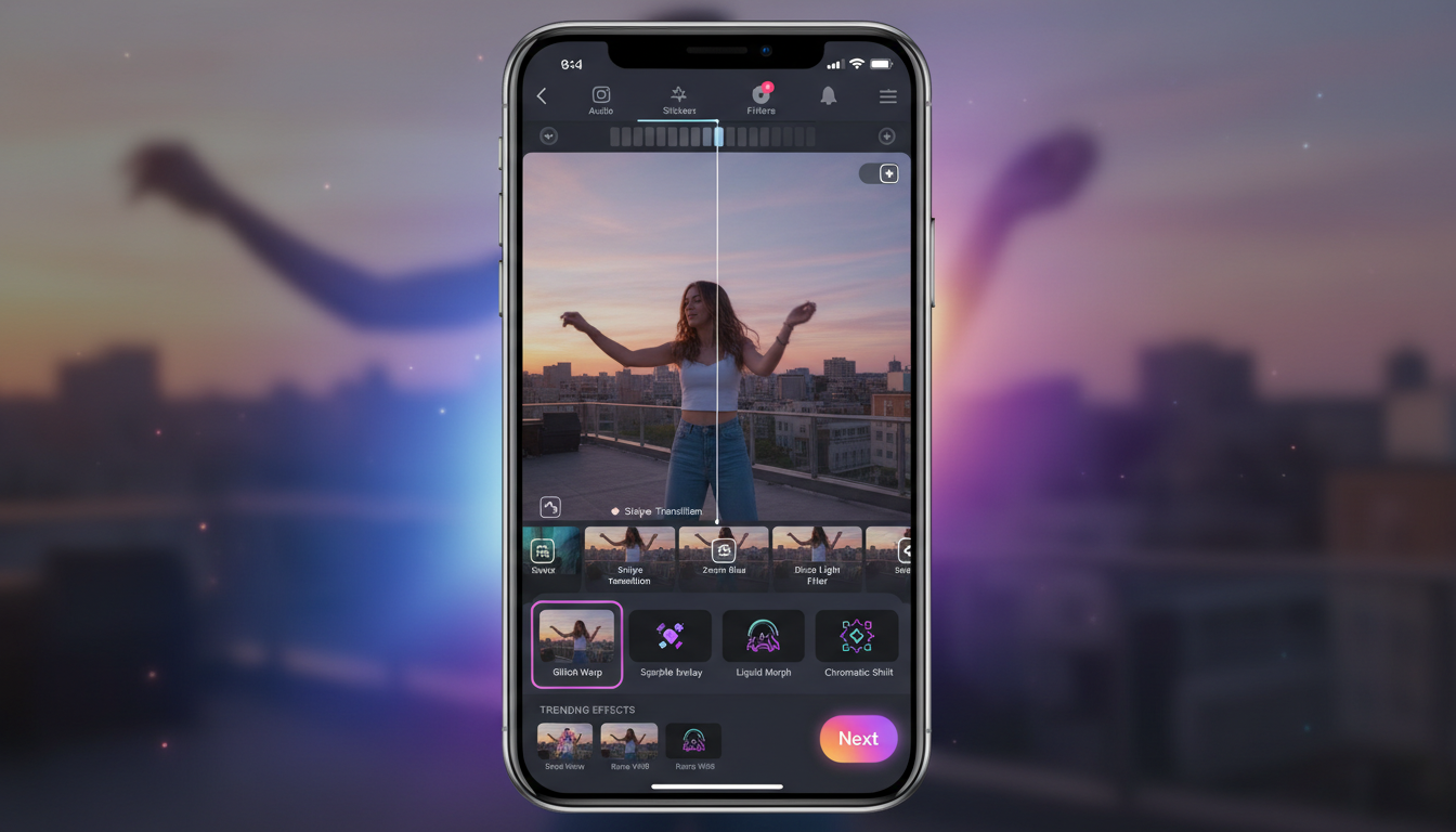 Instagram Reels editing interface with trending effects