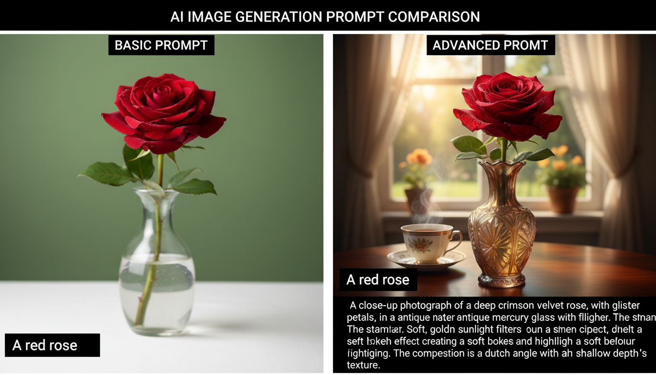 Comparison of basic versus advanced AI generation prompts