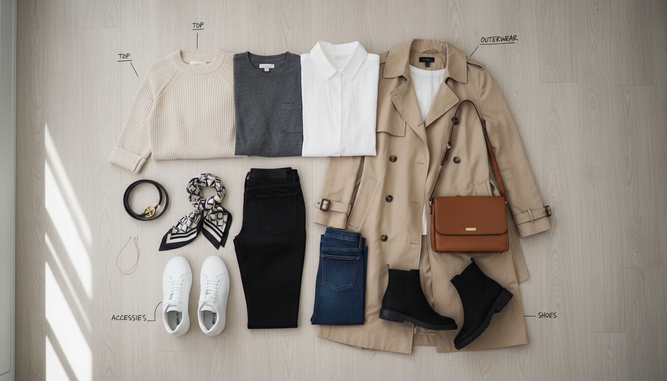 Capsule wardrobe collection with coordinated pieces
