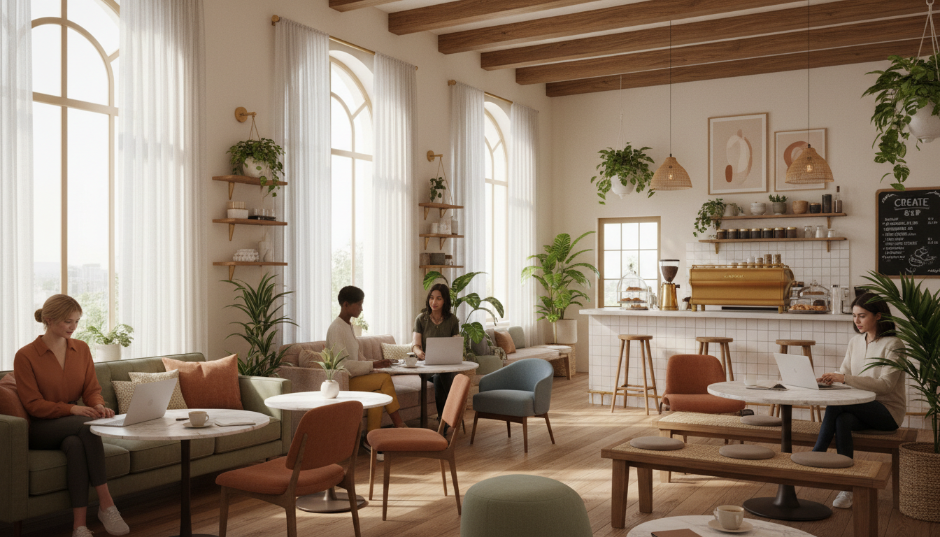 Aesthetic coffee shop interior setting