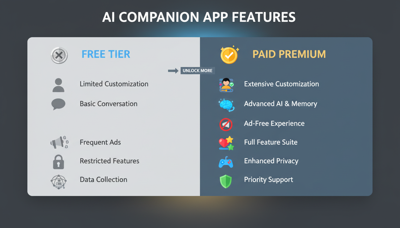 Comparison of free AI girlfriend app features