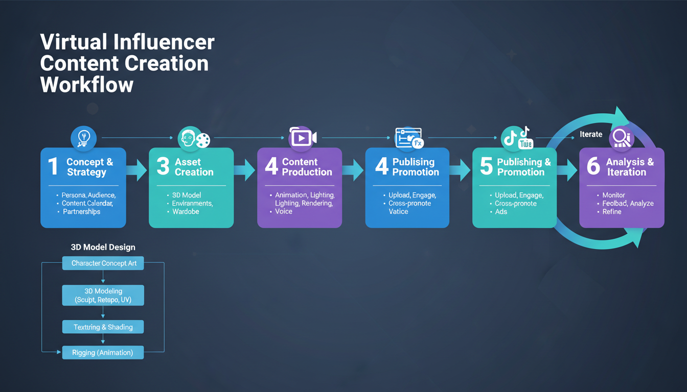 Virtual influencer content creation workflow