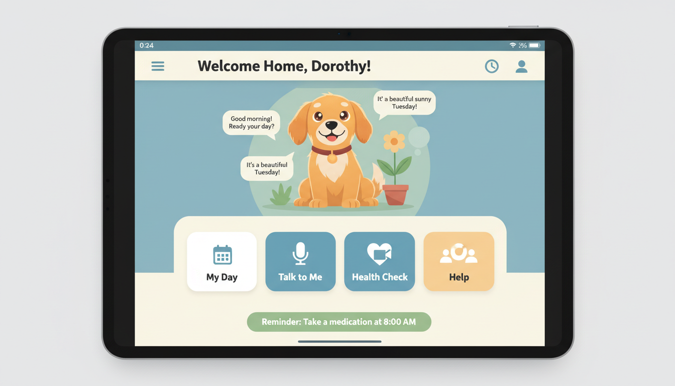 Senior user friendly AI companion app interface