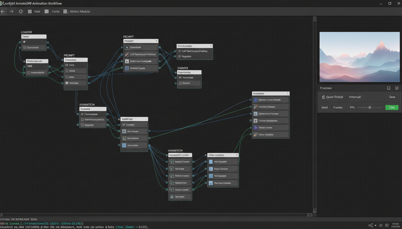 ComfyUI AnimateDiff animation workflow interface