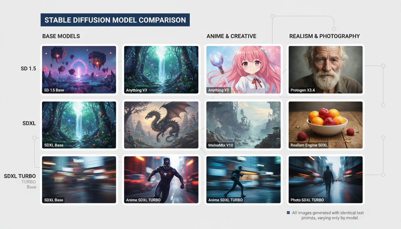 Stable Diffusion model comparison visual chart