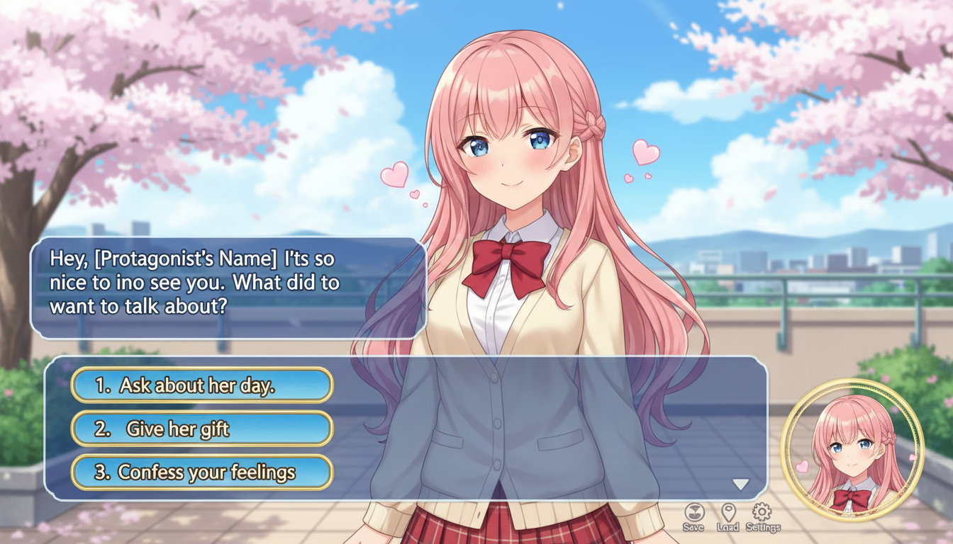 Visual novel anime girlfriend interaction screen