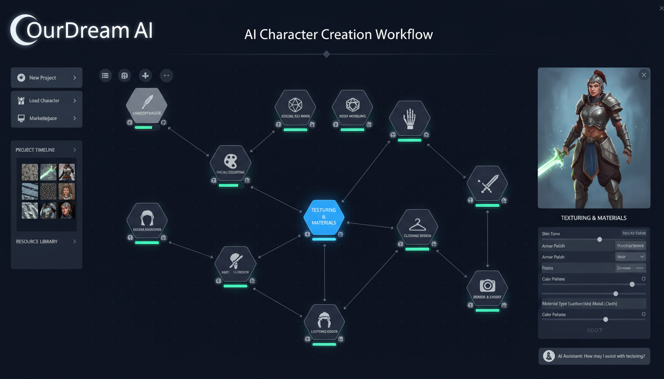 OurDream AI character creation workflow interface