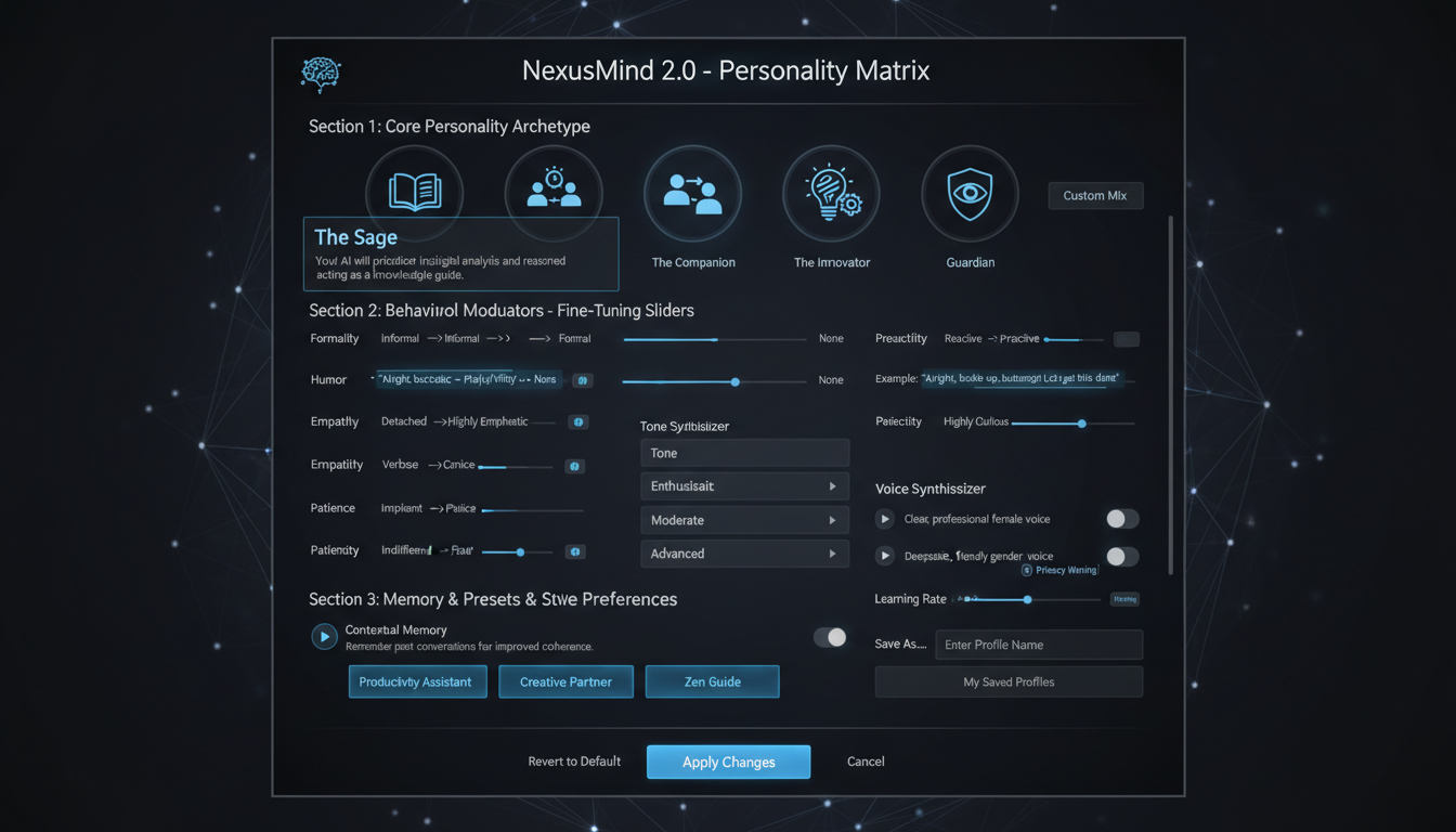 Interface de customização de personalidade de IA