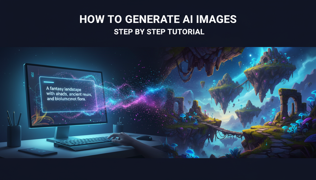 Step-by-step visual guide showing how to generate AI images from text prompts