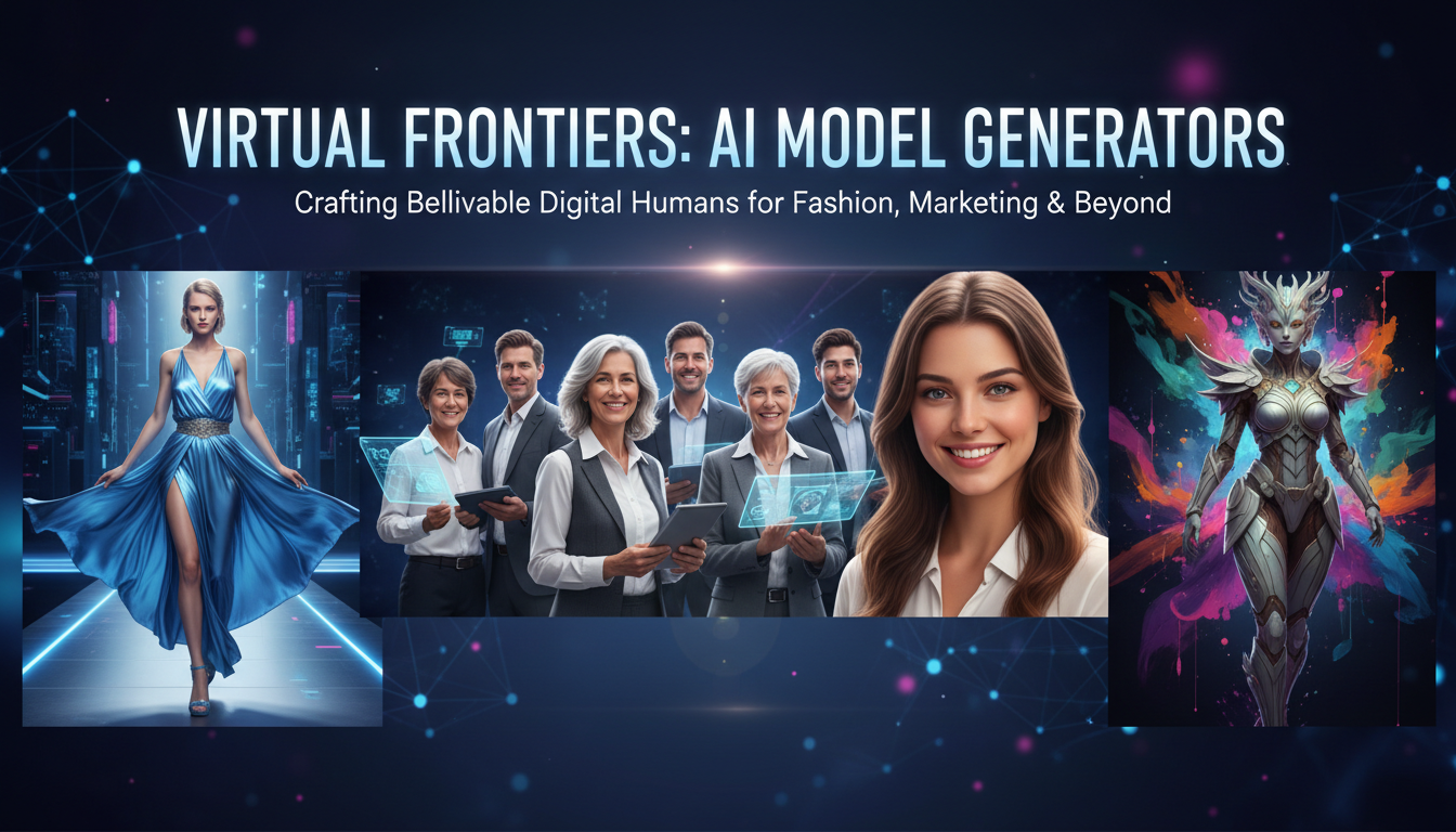 Collection of AI-generated realistic virtual models in various poses and styles