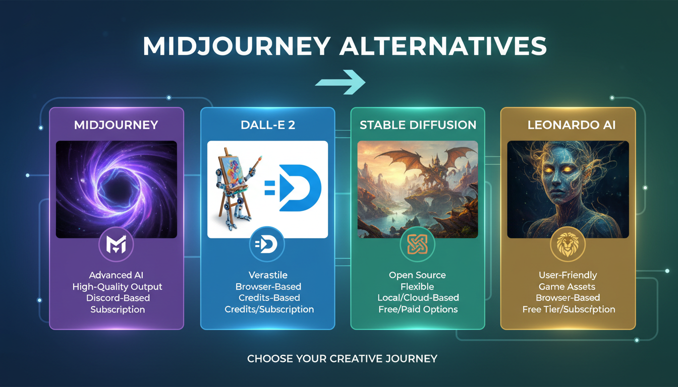 Comparison of Midjourney alternatives showing multiple AI art generators side by side