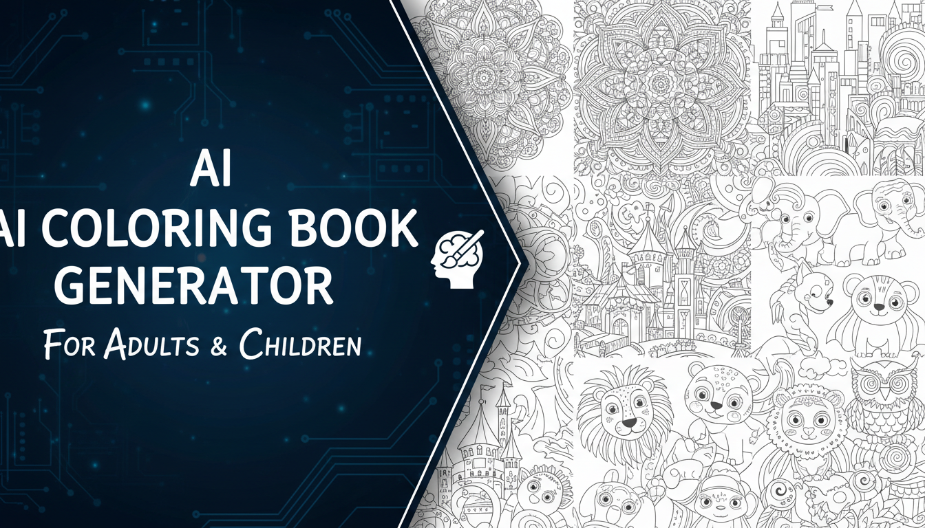 AI-generated coloring book pages showing intricate designs for adults and children created with artificial intelligence