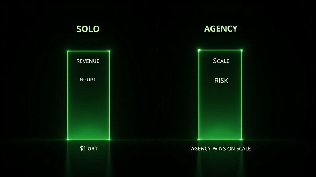 Economics comparison: solo $5K vs agency $50K potential